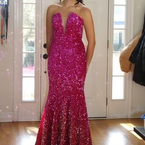 Rachel Allan-Strapless Fuchsia Ombre Dress